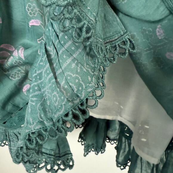 Bell by Alicia Bell Block Print Mini Dress Long Sleeve Green Tassel Tie Boho S - Picture 6 of 12